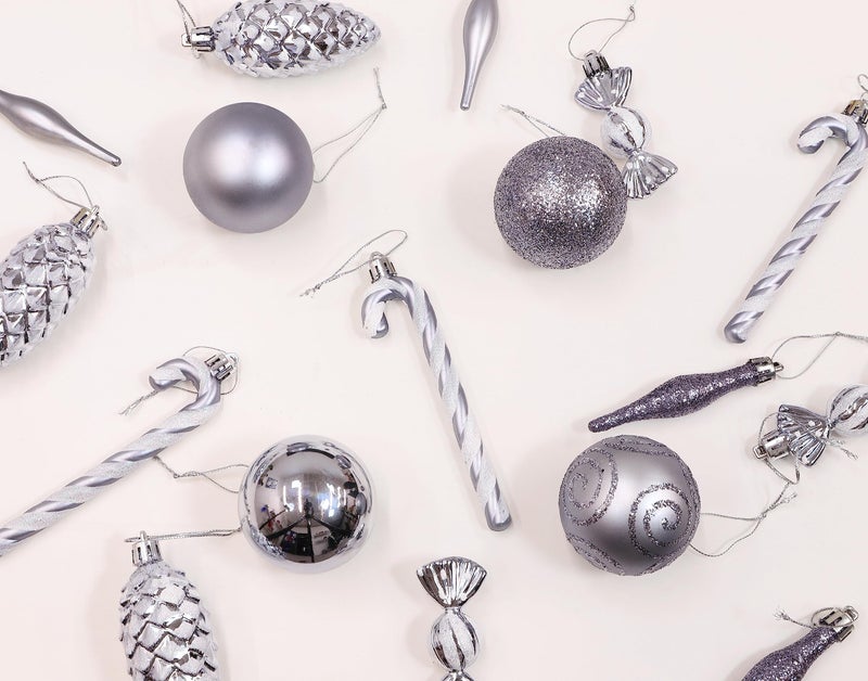 Christmas ConceptsÂ® Pack of 10-60mm Christmas Tree Baubles - Shiny, Matte & Glitter Decorated Ornaments (Graphite Grey) - Image 3